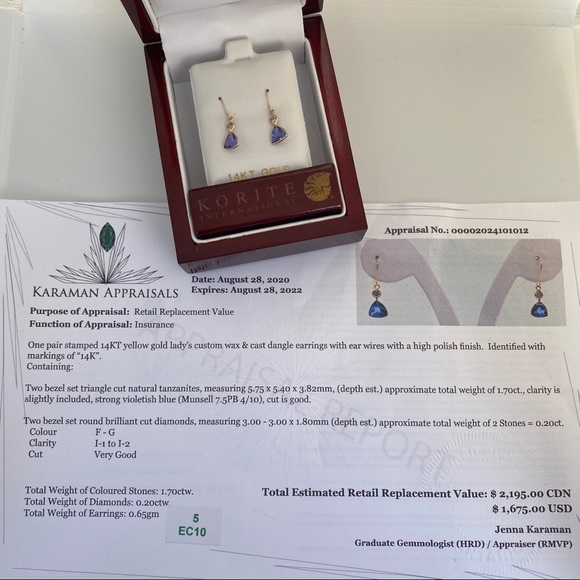 SOLD|14k Gold Diamond & Tanzanite Earrings - Picture 4 of 4